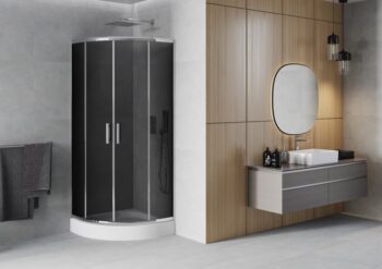 MEXEN/S - Rio štvrťkruhový sprchovací kút 80 x 80, grafit, chróm + vanička Rio 863-080-080-01-40-4710