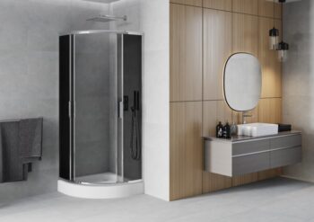 MEXEN/S - Rio štvrťkruhový sprchovací kút 80 x 80, grafit, chróm + vanička Rio 863-080-080-01-40-4710