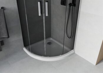 MEXEN/S - Rio štvrťkruhový sprchovací kút 80 x 80, grafit, chróm + vanička so sifónom Flat, biela 863-080-080-01-40-4110