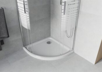 MEXEN/S - Rio štvrťkruhový sprchovací kút 80 x 80, pásy, chróm + vanička so sifónom Flat, biela 863-080-080-01-20-4110