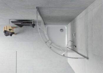 MEXEN/S - Rio štvrťkruhový sprchovací kút 80 x 80, pásy, chróm + vanička so sifónom Flat, biela 863-080-080-01-20-4110