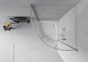 MEXEN/S - Rio štvrťkruhový sprchovací kút 80 x 80, transparent, chróm + vanička Rio 863-080-080-01-00-4710