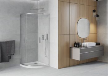 MEXEN/S - Rio štvrťkruhový sprchovací kút 80 x 80, transparent, chróm + vanička so sifónom Flat, biela 863-080-080-01-00-4110