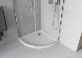 MEXEN/S - Rio štvrťkruhový sprchovací kút 80 x 80, transparent, chróm + vanička so sifónom Flat, biela 863-080-080-01-00-4110