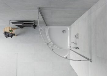 MEXEN/S - Rio štvrťkruhový sprchovací kút 80 x 80, transparent, chróm + vanička so sifónom Flat, biela 863-080-080-01-00-4110