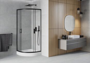MEXEN/S - Rio štvrťkruhový sprchovací kút 80 x 80, transparent, čierna + vanička Rio 863-080-080-70-00-4710