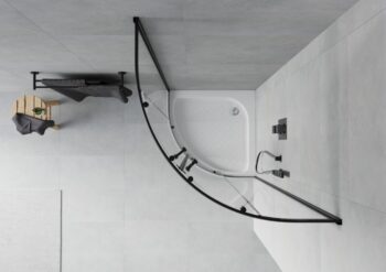 MEXEN/S - Rio štvrťkruhový sprchovací kút 80 x 80, transparent, čierna + vanička Rio 863-080-080-70-00-4710