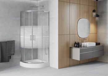 MEXEN/S - Rio štvrťkruhový sprchovací kút 90 x 90, dekor/mráz, chróm + vanička Rio 863-090-090-01-20-4710