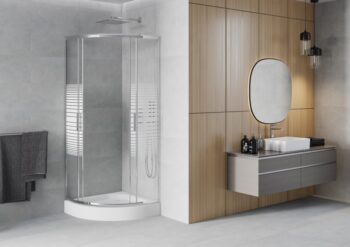 MEXEN/S - Rio štvrťkruhový sprchovací kút 90 x 90, dekor/mráz, chróm + vanička Rio 863-090-090-01-20-4710