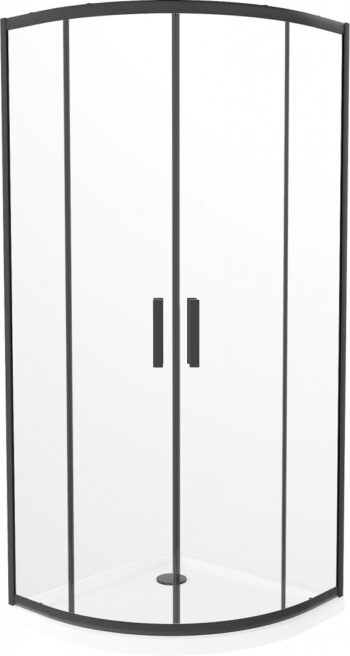 MEXEN/S - Rio štvrťkruhový sprchovací kút 90 x 90, transparent, čierny + vanička so sifónom Flat, biela 863-090-090-70-00-4110B
