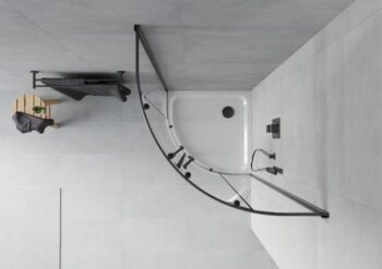 MEXEN/S - Rio štvrťkruhový sprchovací kút 90 x 90, transparent, čierny + vanička so sifónom Flat, biela 863-090-090-70-00-4110B