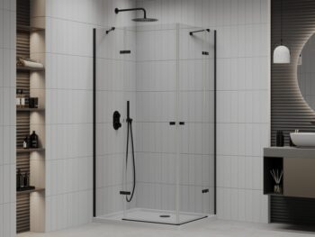 MEXEN/S - Roma Duo sprchovací kút 100x90, transparent, čierna + vanička so sifónom 854-100-090-70-02-4010B