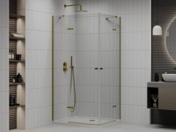 MEXEN/S - Roma Duo sprchovací kút 100x90, transparent, zlatá + vanička so sifónom 854-100-090-50-02-4010G
