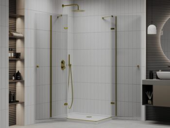 MEXEN/S - Roma Duo sprchovací kút 100x90, transparent, zlatá + vanička so sifónom 854-100-090-50-02-4010G