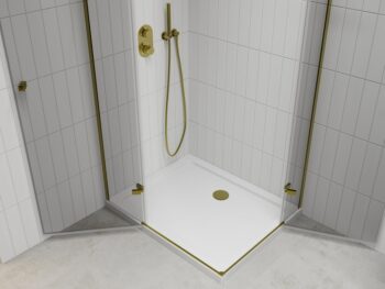 MEXEN/S - Roma Duo sprchovací kút 100x90, transparent, zlatá + vanička so sifónom 854-100-090-50-02-4010G