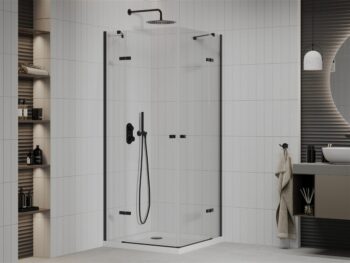 MEXEN/S - Roma Duo sprchovací kút 90x90, transparent, čierna + vanička so sifónom 854-090-090-70-02-4010B
