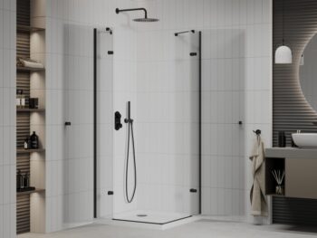 MEXEN/S - Roma Duo sprchovací kút 90x90, transparent, čierna + vanička so sifónom 854-090-090-70-02-4010B