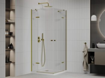 MEXEN/S - Roma Duo sprchovací kút 90x90, transparent, zlatá + vanička so sifónom 854-090-090-50-02-4010G