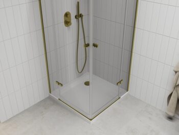 MEXEN/S - Roma Duo sprchovací kút 90x90, transparent, zlatá + vanička so sifónom 854-090-090-50-02-4010G