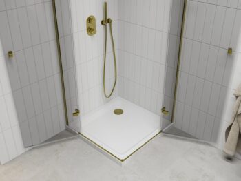 MEXEN/S - Roma Duo sprchovací kút 90x90, transparent, zlatá + vanička so sifónom 854-090-090-50-02-4010G