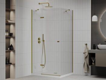 MEXEN/S - Roma obdĺžnikový sprchovací kút 100x90, transparent, zlatý + vanička 854-100-090-50-00-4010