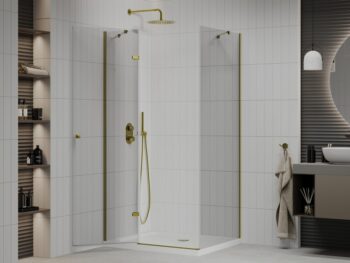 MEXEN/S - Roma obdĺžnikový sprchovací kút 100x90, transparent, zlatý + vanička 854-100-090-50-00-4010