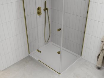 MEXEN/S - Roma obdĺžnikový sprchovací kút 100x90, transparent, zlatý + vanička 854-100-090-50-00-4010