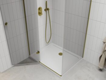 MEXEN/S - Roma obdĺžnikový sprchovací kút 100x90, transparent, zlatý + vanička 854-100-090-50-00-4010