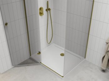 MEXEN/S - Roma obdĺžnikový sprchový kút 100x80, transparent, zlatý + vanička 854-100-080-50-00-4010