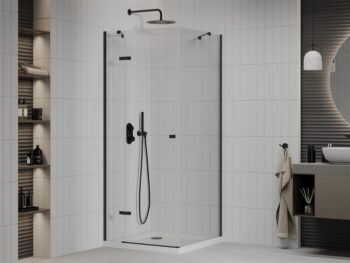 MEXEN/S - Roma sprchovací kút 100x100, transparent, čierna + biela vanička so sifónom 854-100-100-70-00-4010B