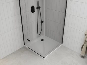 MEXEN/S - Roma sprchovací kút 100x100, transparent, čierna + biela vanička so sifónom 854-100-100-70-00-4010B
