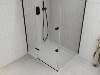 MEXEN/S - Roma sprchovací kút 100x80, transparent, čierna + biela vanička so sifónom 854-100-080-70-00-4010B