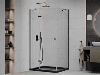 MEXEN/S - Roma sprchovací kút 100x80, transparent, čierna + čierna vanička so sifónom 854-100-080-70-00-4070B