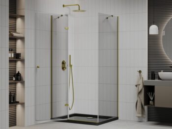 MEXEN/S - Roma sprchovací kút 100x80, transparent, zlatá + čierna vanička so sifónom 854-100-080-50-00-4070G