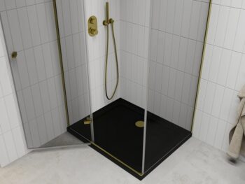 MEXEN/S - Roma sprchovací kút 100x80, transparent, zlatá + čierna vanička so sifónom 854-100-080-50-00-4070G