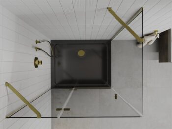 MEXEN/S - Roma sprchovací kút 100x80, transparent, zlatá + čierna vanička so sifónom 854-100-080-50-00-4070G