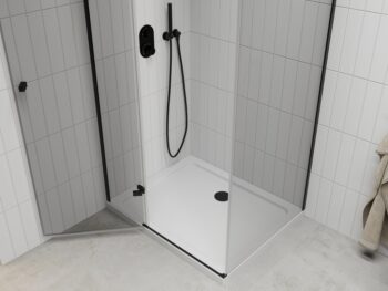 MEXEN/S - Roma sprchovací kút 100x90, transparent, čierna + biela vanička so sifónom 854-100-090-70-00-4010B