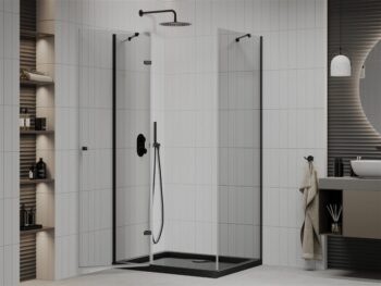 MEXEN/S - Roma sprchovací kút 100x90, transparent, čierna + čierna vanička so sifónom 854-100-090-70-00-4070B