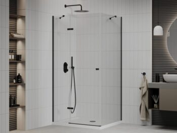 MEXEN/S - Roma sprchovací kút 110x70, transparent, čierna + biela vanička so sifónom 854-110-070-70-00-4010B