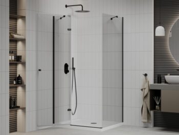 MEXEN/S - Roma sprchovací kút 110x70, transparent, čierna + biela vanička so sifónom 854-110-070-70-00-4010B