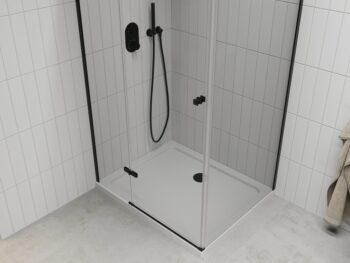 MEXEN/S - Roma sprchovací kút 110x70, transparent, čierna + biela vanička so sifónom 854-110-070-70-00-4010B