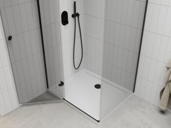 MEXEN/S - Roma sprchovací kút 110x70, transparent, čierna + biela vanička so sifónom 854-110-070-70-00-4010B