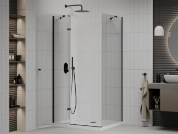 MEXEN/S - Roma sprchovací kút 110x80, transparent, čierna + biela vanička so sifónom 854-110-080-70-00-4010B