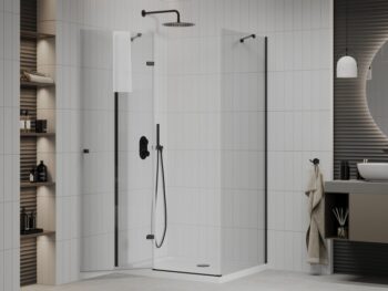 MEXEN/S - Roma sprchovací kút 120x100, transparent, čierna + biela vanička so sifónom 854-120-100-70-00-4010B
