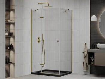 MEXEN/S - Roma sprchovací kút 120x90, transparent, zlatá + čierna vanička so sifónom 854-120-090-50-00-4070G