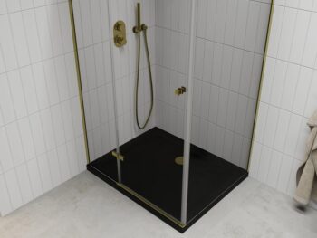 MEXEN/S - Roma sprchovací kút 120x90, transparent, zlatá + čierna vanička so sifónom 854-120-090-50-00-4070G