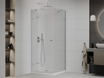 MEXEN/S - Roma sprchovací kút 70x70, kyvný, číre sklo, chróm + vanička 854-070-070-01-00-4010