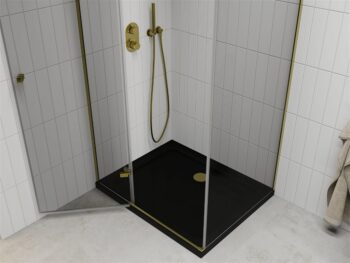 MEXEN/S - Roma sprchovací kút 80x100, transparent, zlatá + čierna vanička so sifónom 854-080-100-50-00-4070G