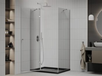 MEXEN/S - Roma sprchovací kút 80x120, transparent, chróm + čierna vanička so sifónom 854-080-120-01-00-4070
