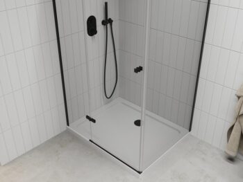 MEXEN/S - Roma sprchovací kút 80x120, transparent, čierna + biela vanička so sifónom 854-080-120-70-00-4010B